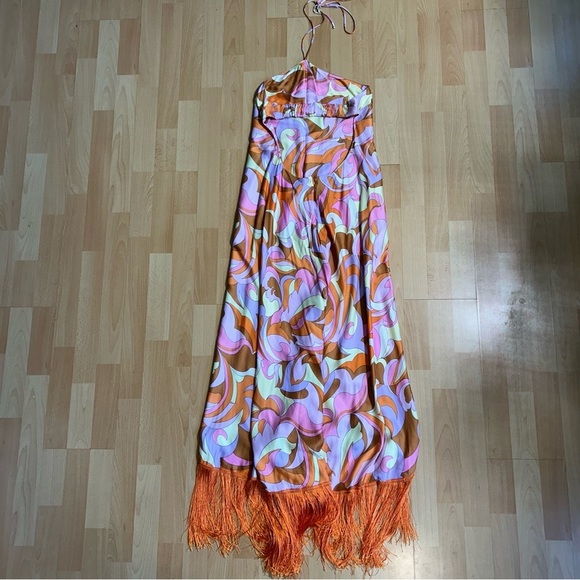 Anthropologie Delfi Collective Halter Fringe Maxi Dress Medium Retro Event - Picture 7 of 16